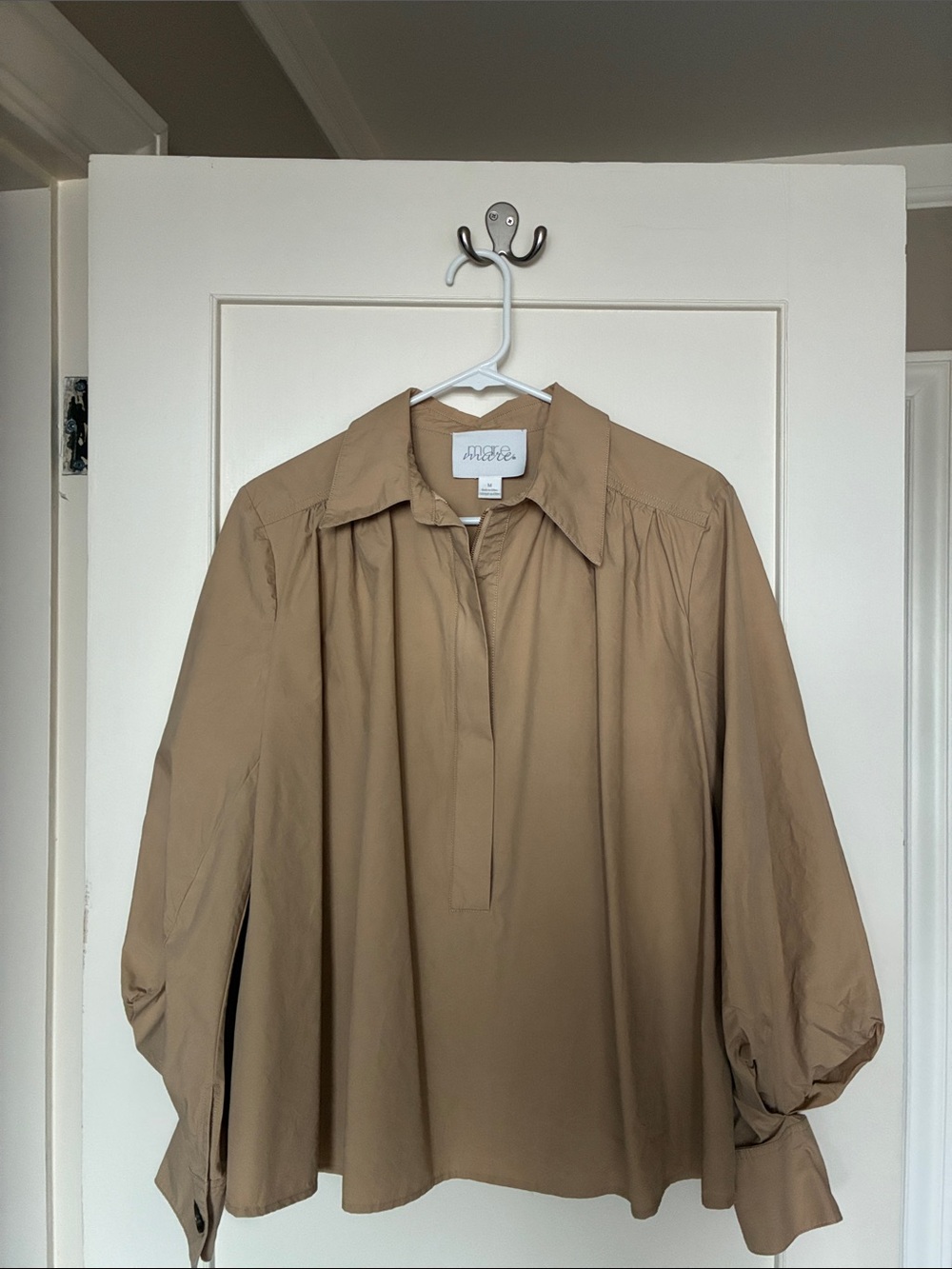 Anthropologie MARE MARE Tan Camel Zip Popover Blouse in Poplin Cotton | M